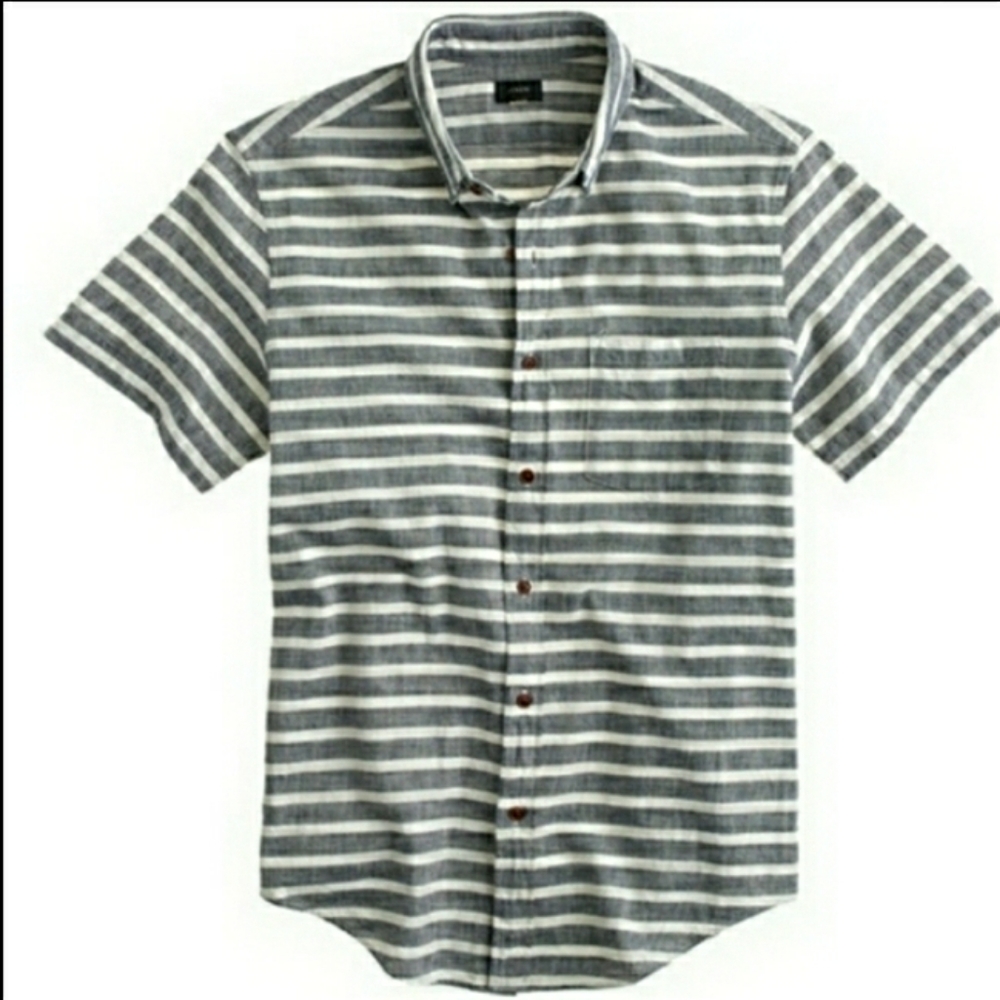 J.Crew Men's Gray Stripe Buttons Front Shirt Size XL